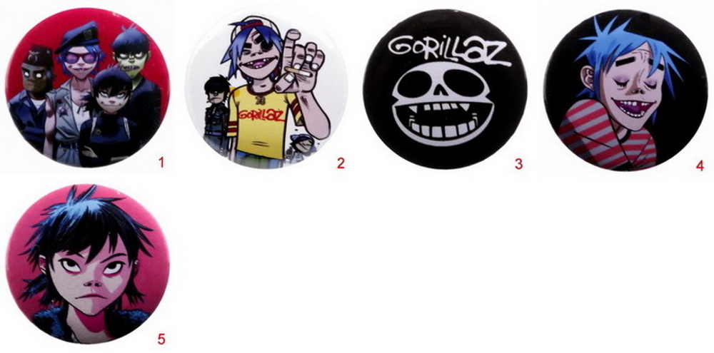 Значок Gorillaz 36 мм в ассортименте
