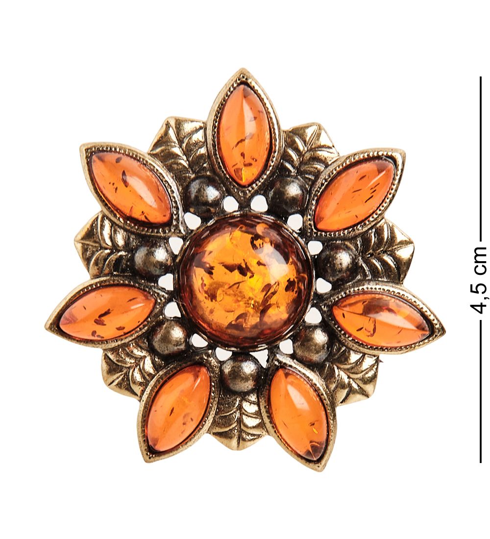AM- 940 Брошь «Подсолнух» (латунь, янтарь)