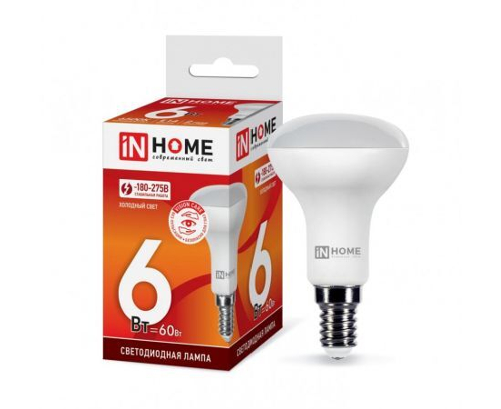 Лапочка ASD/InHome VC R50 E14 6W(530lm) 6500K 6K 86x50 (без пульсации) 1156, 1 шт.