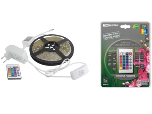 Лента светодиодная комплект SMD5050-30LED/м 12B 7,2Вт/м IP65-RGB 5м 24Вт TDM