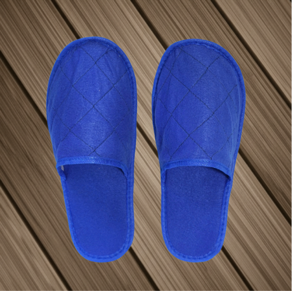 Тапки махра/флис, закрытый мыс (100 пар) одноразовые, синие (васильковые)