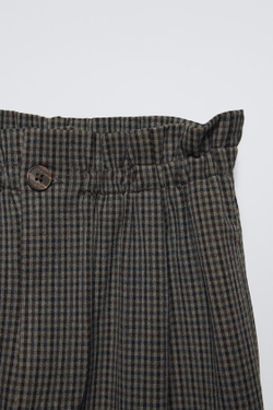 ZARA БРЮКИ В КЛЕТКУ СО СБОРКОЙ НА ТАЛИИ, КОРИЧНЕВЫЙ