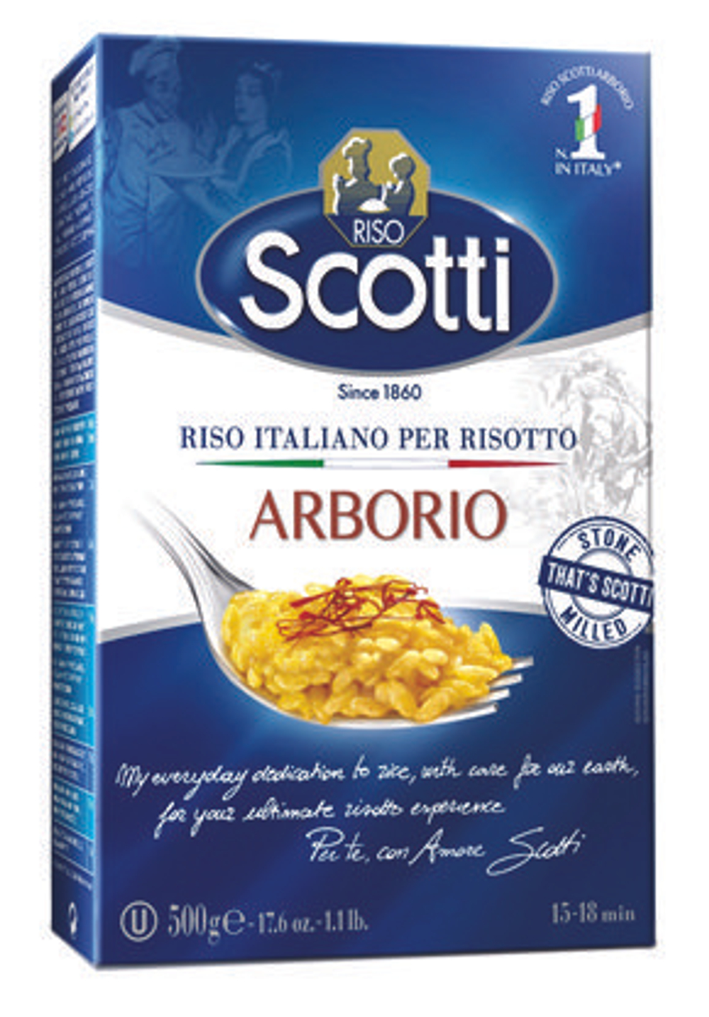 Рис длиннозерный Арборио для ризотто, шлифованный, белый, крупа Riso Scotti Italiano Per Risotto, 500 г., гарнир без глютена