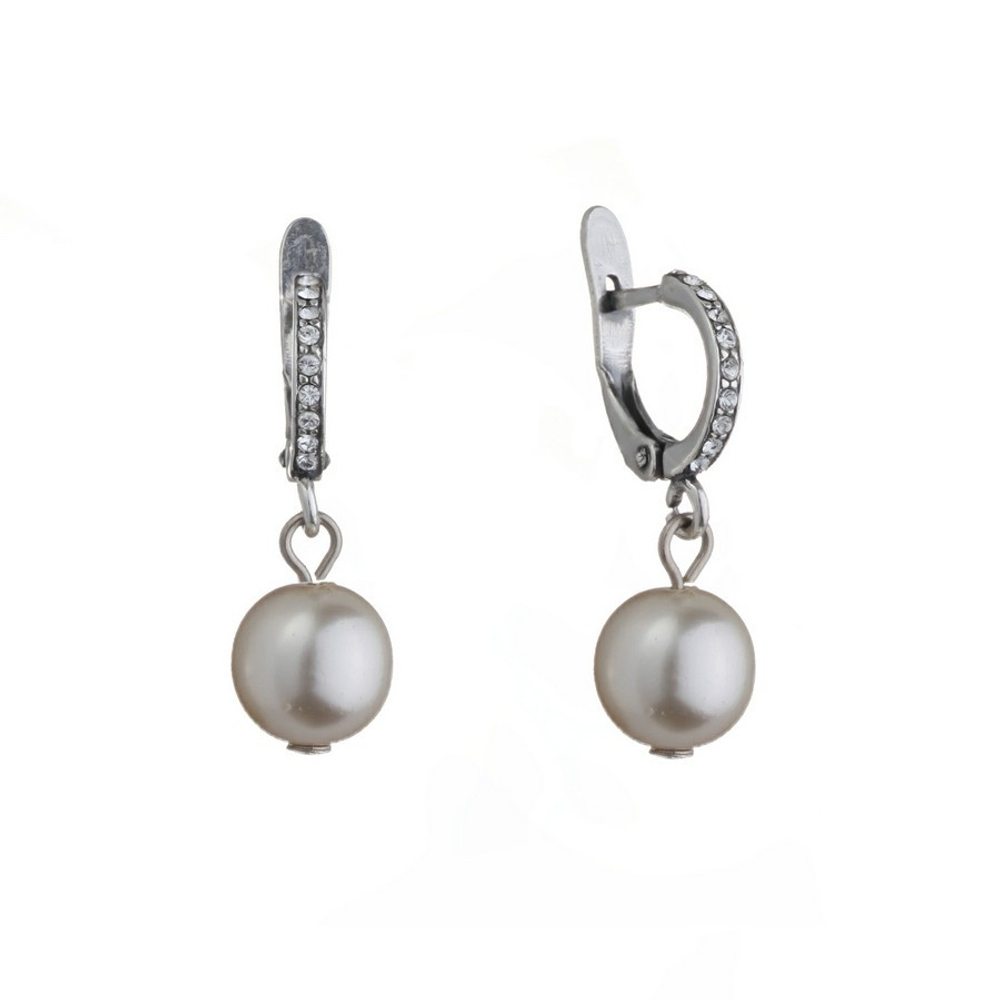 "Жемчужные 23" серьги в серебряном покрытии из коллекции "Жемчужная" от Jenavi  с английским замком