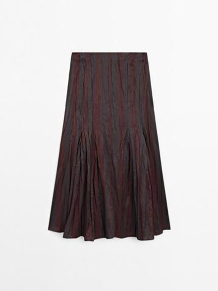 Massimo Dutti Юбка миди из струящейся ткани в полоску, бордо