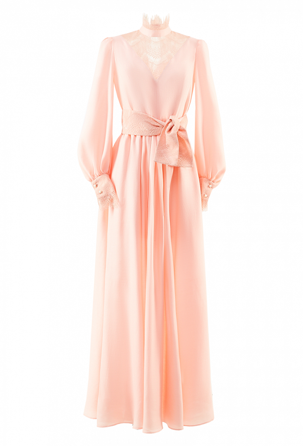 Длинное платье со вставкой кружево розовое 34-02-20 SS