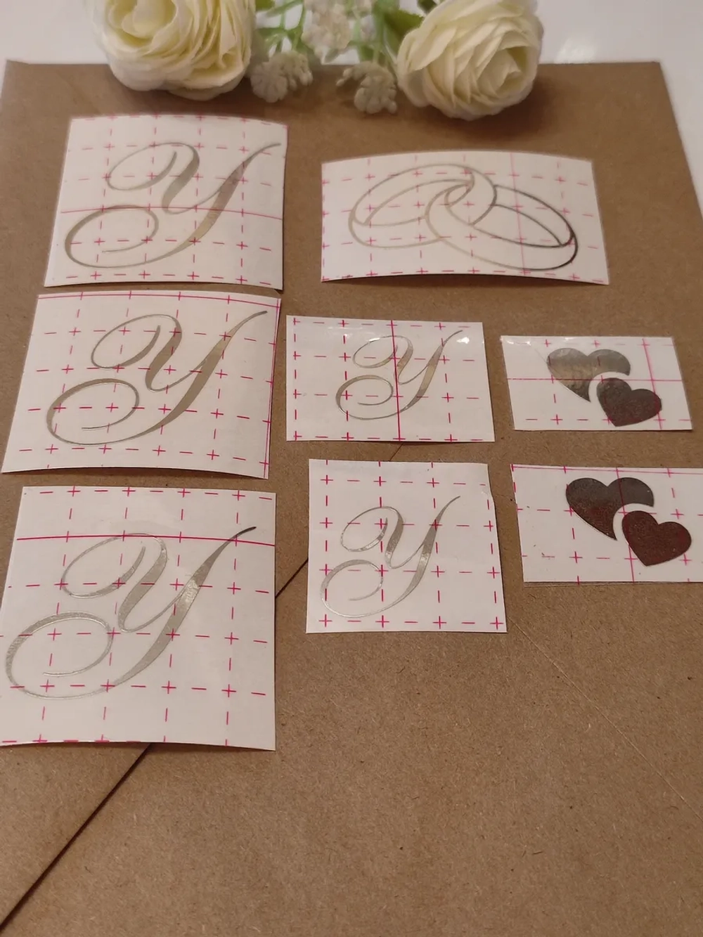 Наклейки свадебные зеркальное серебро инициалы " У "