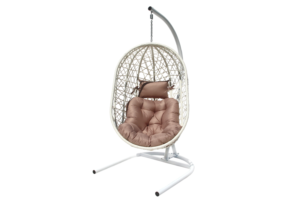 Кресло подвесное Кокон XL арт.D52-МТ002 (стойка+основание.бел.,корзн.бел.,подуш.беж. 3уп. (В))
