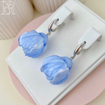 LEFIREL' Серьги серебряные женские "Облака" с цветами из муранского стекла / ювелирные украшения из родированного серебра 925