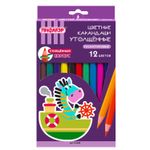 Карандаши цветные ПИФАГОР "ЗЕБРА", 12 цветов, утолщенные, пластиковые, 181698.