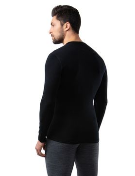 Термобелье мужское футболка Norveg Soft  длинный рукав Знак Woolmark, цвет черный. (15SML1RL003)