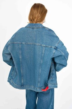 Джинсовая куртка женская синяя JEANS RELAXED JACKET DARK BLUE