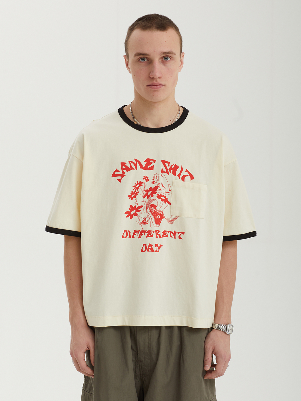 Мужская Футболка Same Shit Ringer