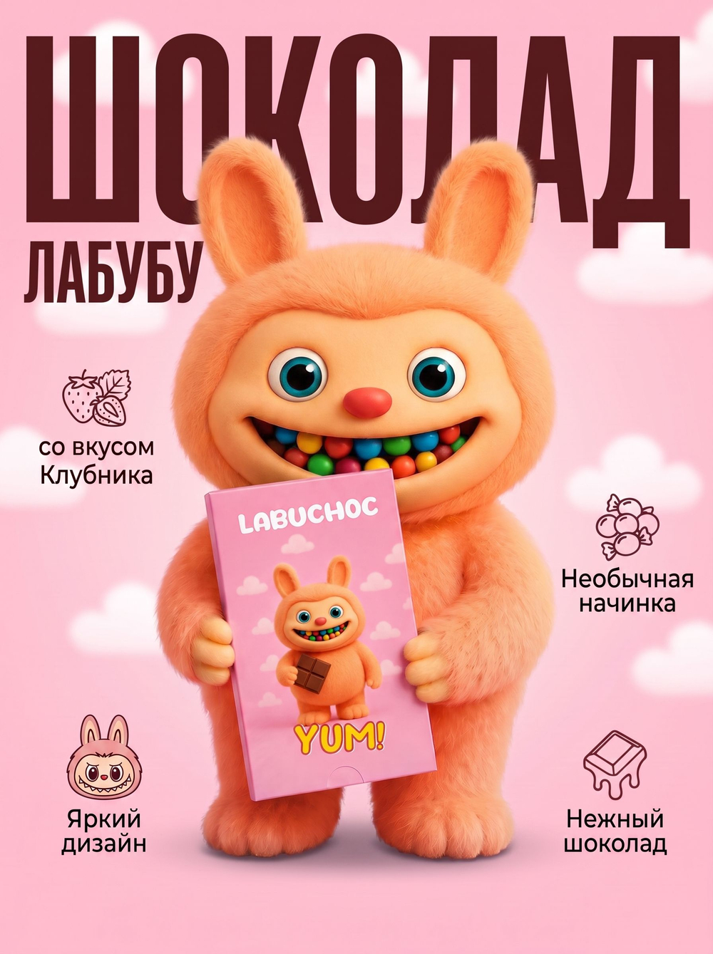 Шоколад с начинкой "Клубника" Лабубу Labuchoc 75 г