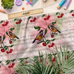 Ткань лен птички и кадриль