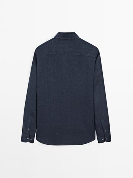 Massimo Dutti Рубашка приталенного кроя из 100% льна, темно-синий