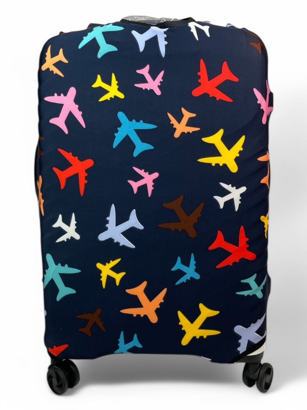 Чехол на чемодан 28", цвет чёрный/разноцветный, Самолетики