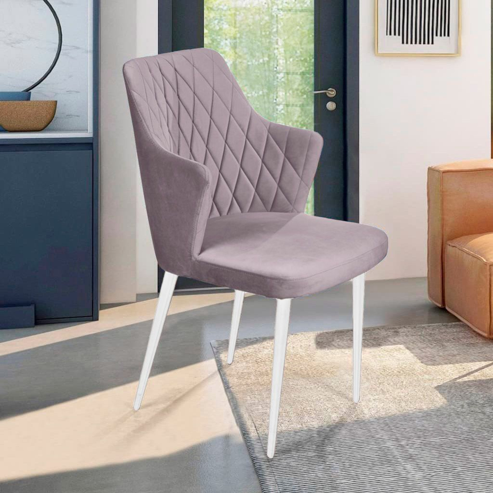 Стул с подлокотниками Hunt ромб, бархат светло-серый 26 / белый конус