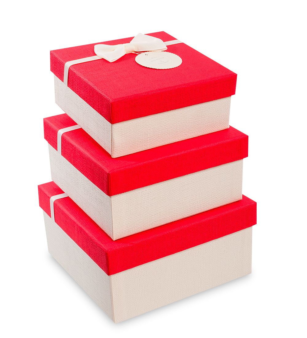 WF-32-A Набор коробок из 3шт «Прямоугольник» цв.бел./красн.