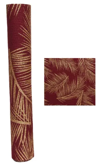 Новогодняя дорожка для стола Лист папоротника 200х35 см., бордо, Kaemingk (611587/1)