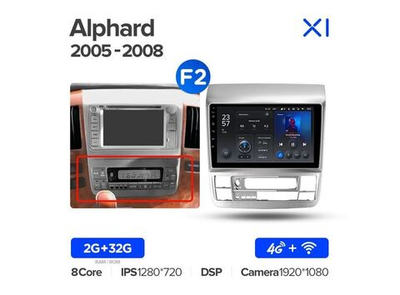 Магнитола Teyes X1 2-32 Wi-Fi + 4G Toyota Alphard 1 H10 2002 — 2008 9.0" (F2)