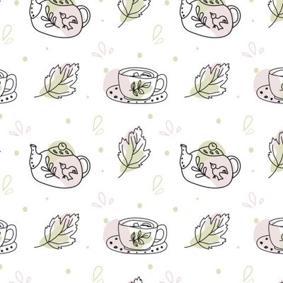 Осенние листья и милый чайник с чашкой