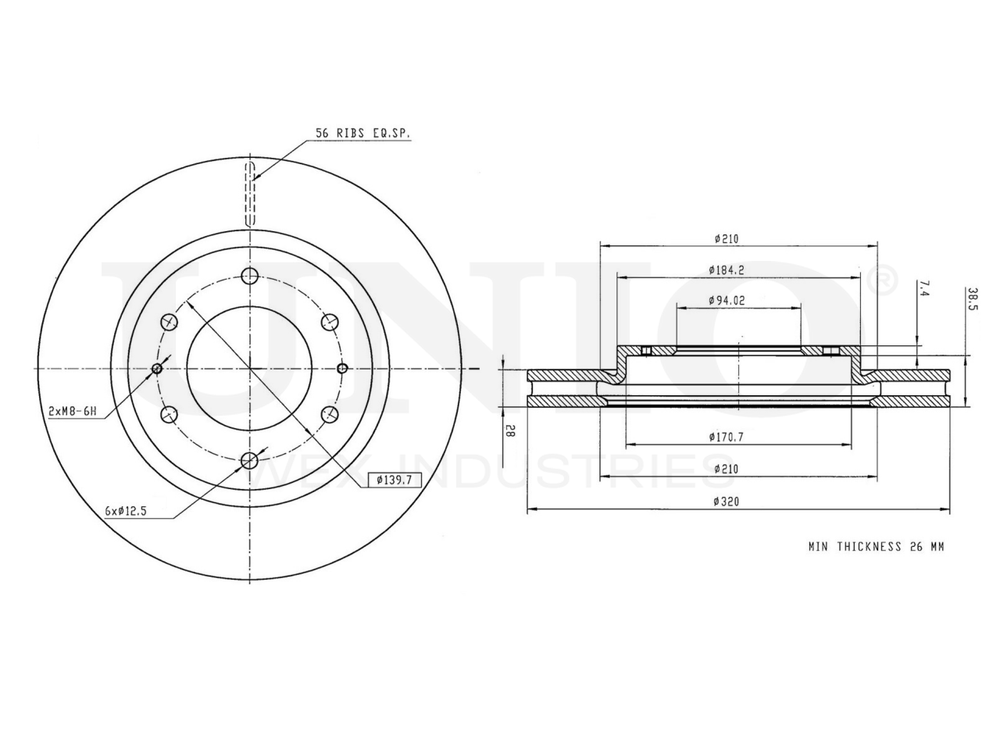 Диск тормозной передний UNIO BRD-20142