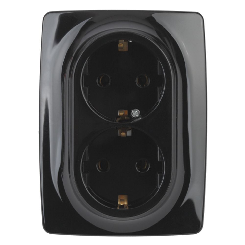 Розетка ЭРА Серия 12 12-2108-06 2X2P+E Schuko со шторками 16A-250В IP20 чёрный | Эра 12