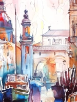 Наклейка на холодильник Венеция акварель пейзаж