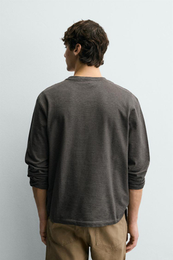 ZARA ФУТБОЛКА В ПОЛОСКУ С ДЛИННЫМИ РУКАВАМИ, ТЕМНО-КОРИЧНЕВЫЙ