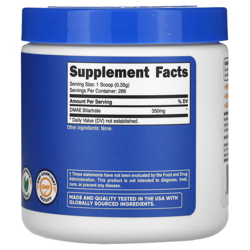 Nutricost, битартрат ДМАЭ, без добавок, 350 мг, 100 г (3,5 унции)