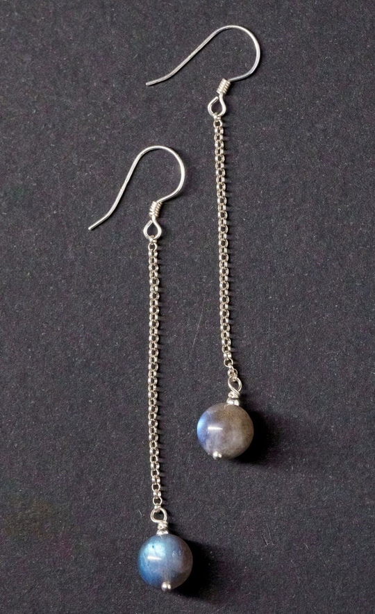 Серьги "Memo about Mindfulness" из лабрадорита длинные серебро 925