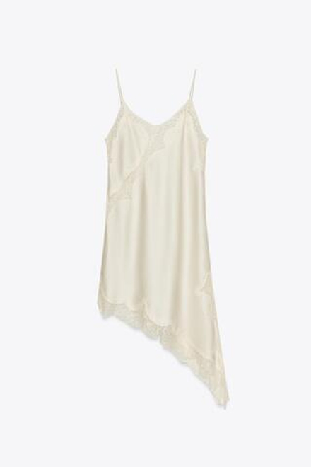 ZARA ПЛАТЬЕ АСИММЕТРИЧНОГО КРОЯ С КРУЖЕВОМ — ZW COLLECTION, ЖЕЛТОВАТО-БЕЛЫЙ