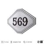 Номерок на дверь квартиры 569, для кабинета, офиса, шильдик 9 х 7 см, серебристый, Айдентика Технолоджи