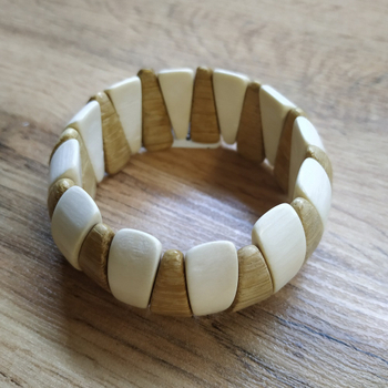 Браслет Заборчик, дерево, цвет молочный, коричневый, ширина 27 мм