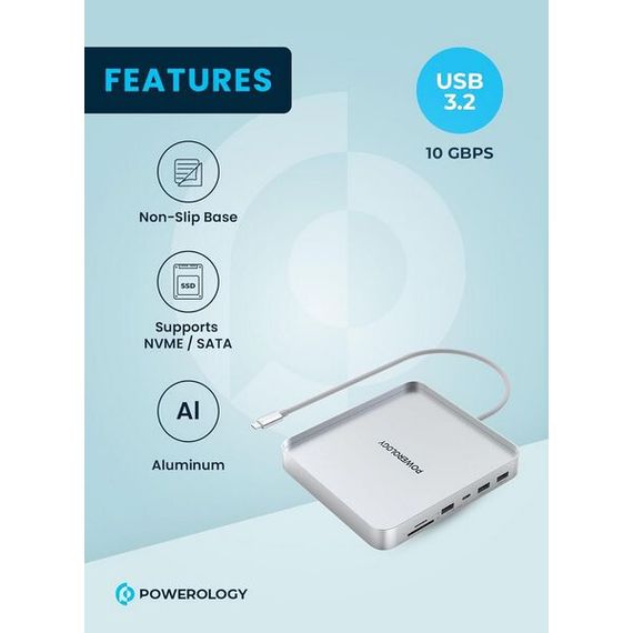 Хаб-подставка Powerology iMac 24 USB-C Dock/SSD 10GBPS (PMSSDD) серый