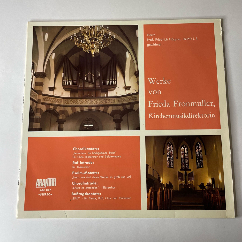 Винтажная виниловая пластинка LP Фридерика Хелен Эмма Фронмюллер Frieda Fronmuller, Werke Von Frieda Fronmuller, Kirchenmusikdirektorin (Германия 1974)