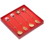 Набор для десерта «Дед Мороз и Олень» 4предмета (2ложки+2вилки) в подарочной коробке, золото