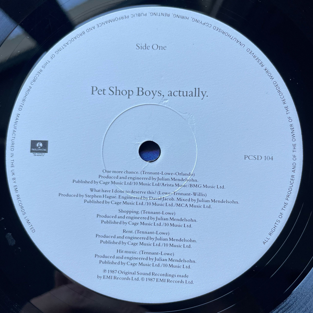 Винтажная виниловая пластинка LP Pet Shop Boys Actually (Англия 1987) One More Chance