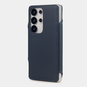 Чехол с картхолдером для Samsung Galaxy S25 Ultra из кожи теленка, синего цвета