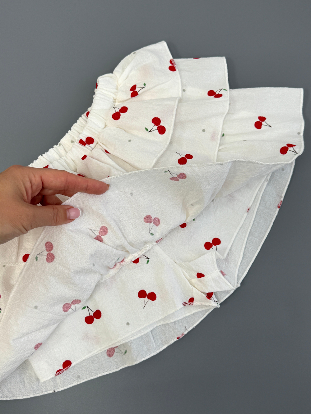 Юбка-шорты из жатого хлопка «Вишенки»