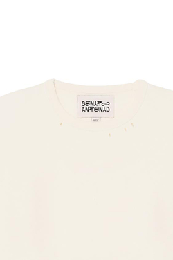 ZARA X BENITO ANTONIO ФУТБОЛКА С КРУГЛЫМ ВЫРЕЗОМ И КОРОТКИМИ РУКАВАМИ, ЦВЕТ СЛИВОЧНОГО МАСЛА