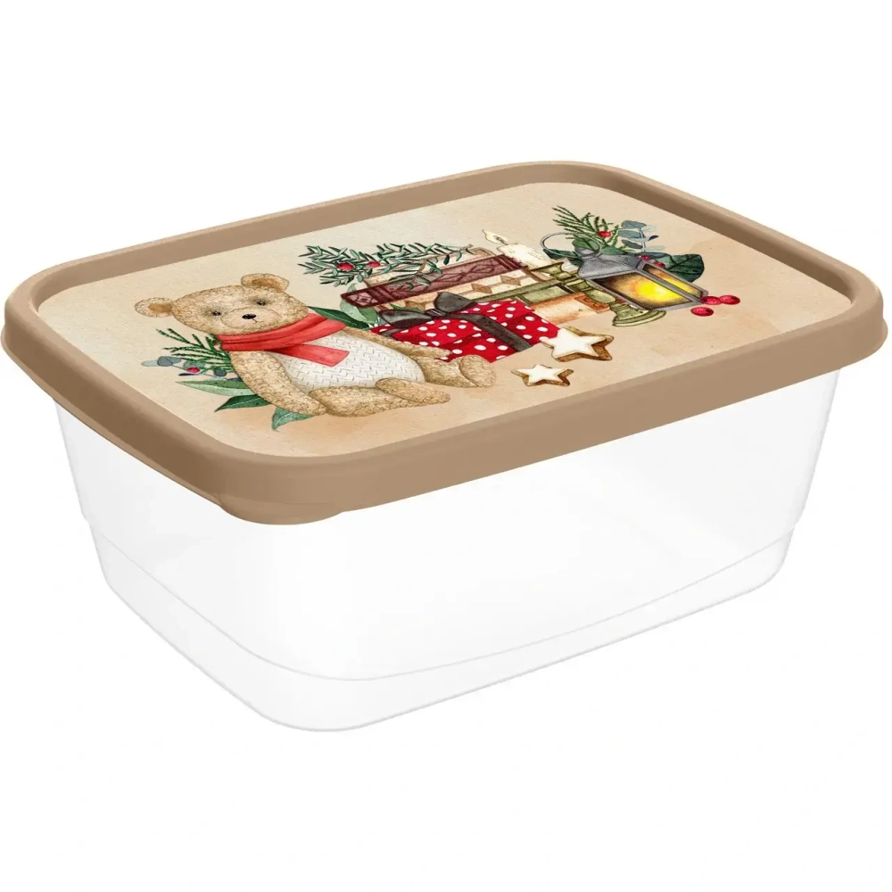 Контейнер для продуктов прямоугольный 0,85л с декором «Игрушки» (бежевый)