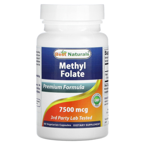 Best Naturals, Метилфолат, 7500 мкг, 60 вегетарианских капсул