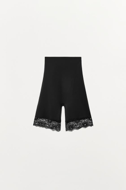 ZARA ШОРТЫ ИЗ СМЕСОВОГО ПОЛИАМИДА С КРУЖЕВОМ, ЧЕРНЫЙ