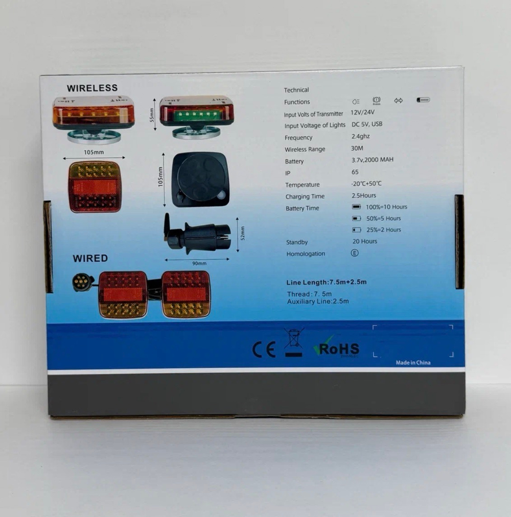 Беспроводные Светодиодные задние фонари на магнитах для прицепа, с подсветкой номера, 12-24V, влагозащитные, LD-01 Bluetooth (2 шт. / комплект) -