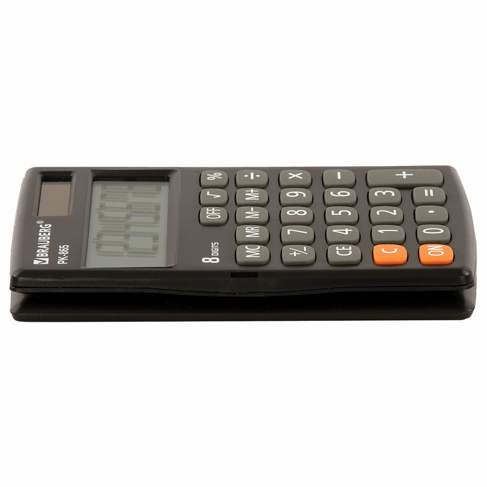 Калькулятор карманный BRAUBERG PK-865-BK (120x75 мм) 8 разрядов двойное питание черный (2 штуки в упаковке)
