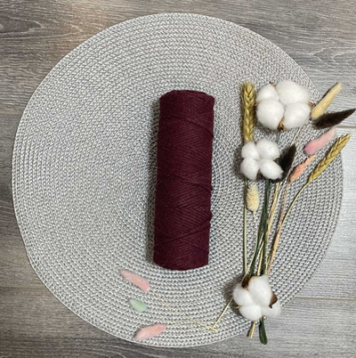 Шнур хлопковый без сердечника, d 4 мм, бордовый