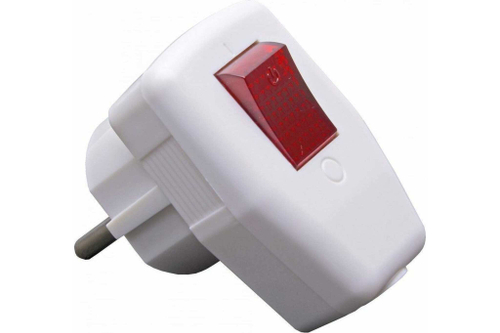 Вилка угловая с заземл. 16А белая с выключателем Экола/Навигатор