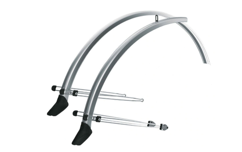 Крылья 28" COMMUTER-Hybrid, к-кт перед./задн., с двойными "усами", шир. 45мм, с брызговиками, пластик, серебрист.